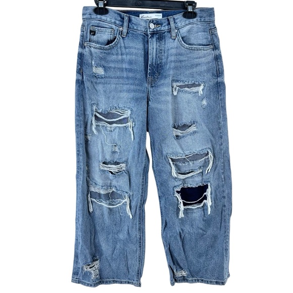 KanCan Ripped High Rise Wide Leg Cropped Jean women’s size 27 - Picture 2 of 11
